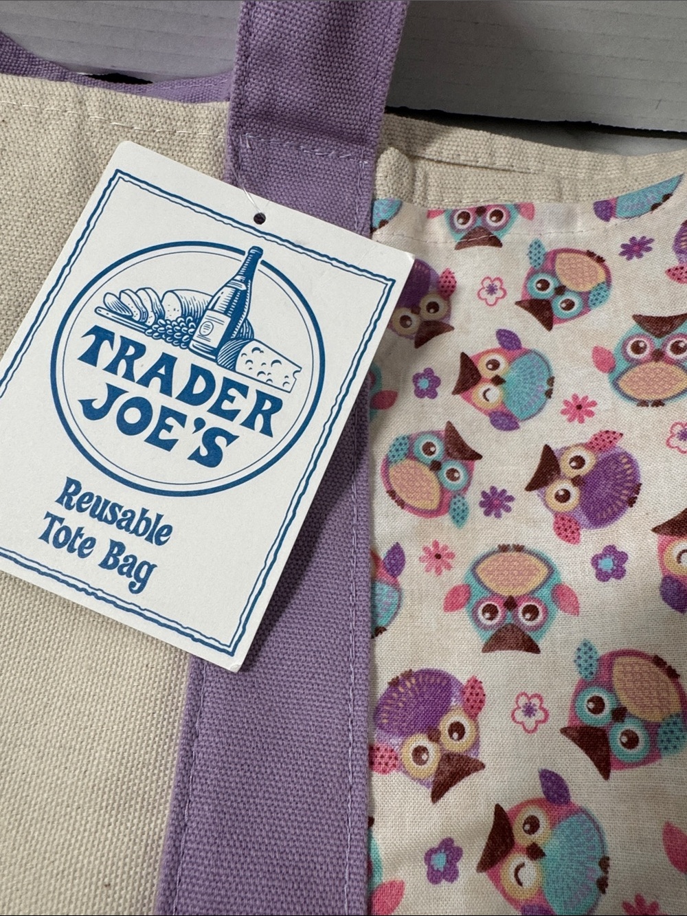 New Trader Joe’s Large Lavender Canvas Tote Bag with Custom Side Pockets - Picture 13 of 17